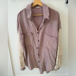 Oversized mauve knitted button up
